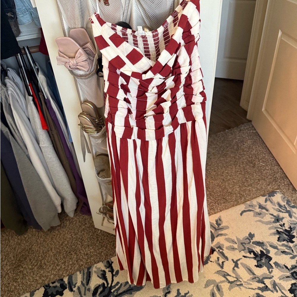 Maroon and white striped dress!